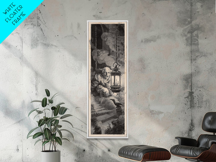 The Lantern Specter, Architectural Etching Art, Tall Narrow Wall Art, Dark Fantasy Wall Art, Canvas Print, Halloween Wall Art