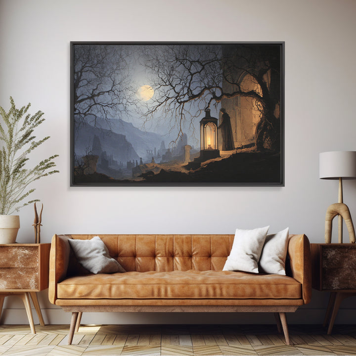 The Lantern Specter, Romantic Gothic Landscape, Landscape Wall Art, Dark Halloween Decor, Canvas Print, Halloween Wall Art