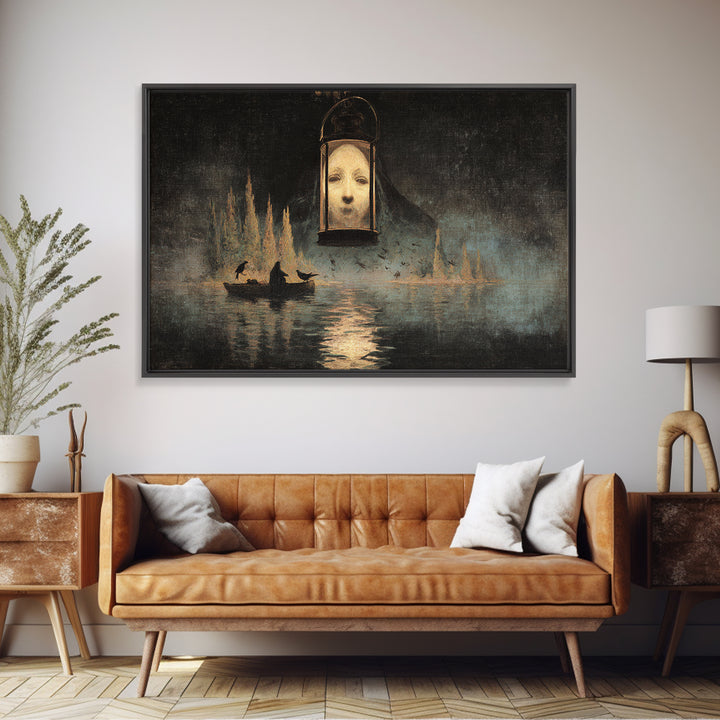 The Lantern Specter, Symbolist Gothic Landscape, Landscape Wall Art, Gothic Horror Wall Art, Framed Canvas Print, Halloween Wall Art