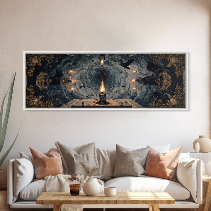 The Lantern Specter, Ornate Symbolist Art, Extra Wide Wall Art, Macabre Wall Art, Canvas Print, Halloween Wall Art, Gothic Home Decor