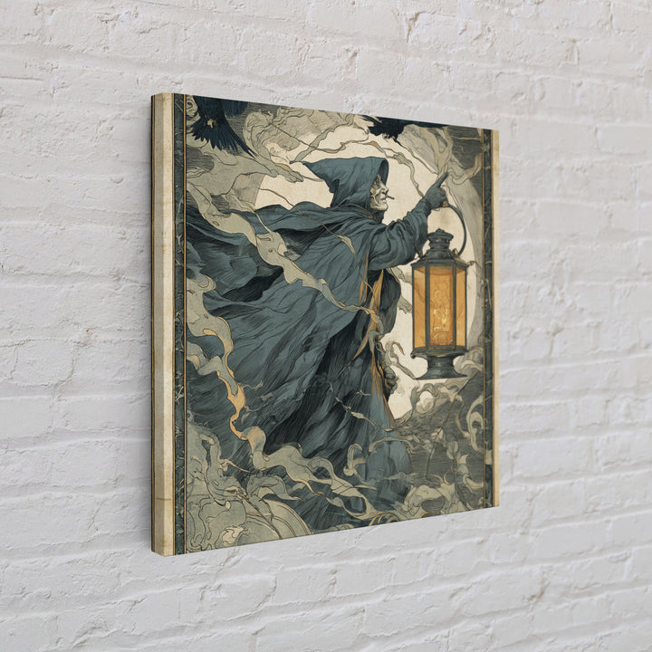 The Lantern Specter, Symbolist Etching Art, Square Wall Art, Dark Fantasy Wall Art, Canvas Print, Halloween Wall Art, Seasonal Home Decor