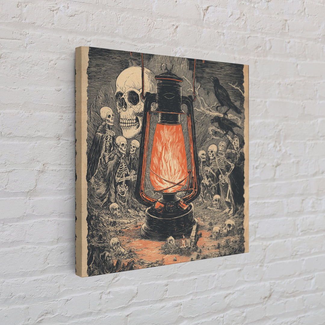 The Lantern Specter, Macabre Folk Print Art, Square Wall Art, Dark Fantasy Wall Art, Framed Canvas Print, Halloween Wall Art