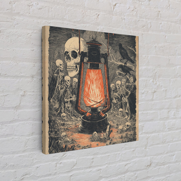 The Lantern Specter, Macabre Folk Print Art, Square Wall Art, Dark Fantasy Wall Art, Framed Canvas Print, Halloween Wall Art