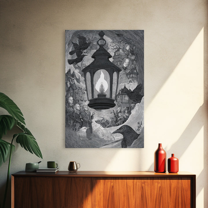 The Lantern Specter, Victorian Macabre Art, Vertical Wall Art, Dark Fantasy Wall Art, Canvas Print, Halloween Wall Art