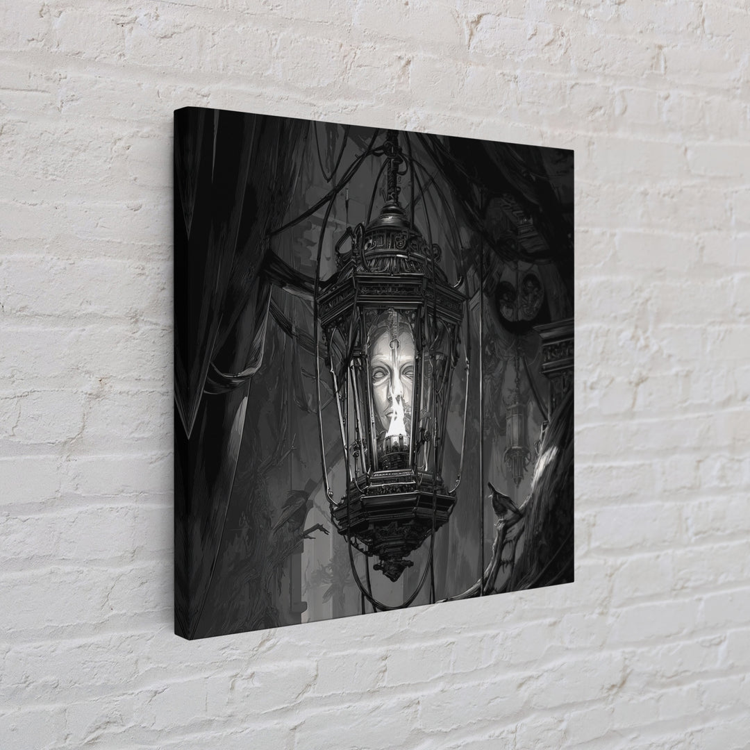 The Lantern Specter, Biomechanical Horror Art, Square Wall Art, Dark Halloween Decor, Canvas Print, Halloween Wall Art