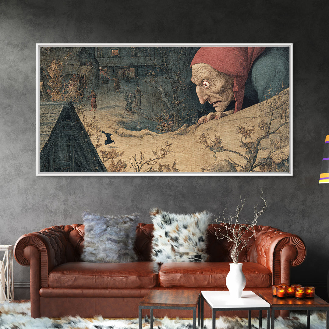The Red-Eyed Night Hag, Medieval Grotesque Art, Wide Panoramic Art, Dark Halloween Decor, Canvas Print, Halloween Wall Art