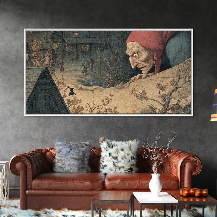 The Red-Eyed Night Hag, Medieval Grotesque Art, Wide Panoramic Art, Dark Halloween Decor, Canvas Print, Halloween Wall Art