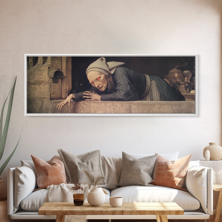 The Red-Eyed Night Hag, Danse Macabre Art, Extra Wide Wall Art, Dark Halloween Decor, Canvas Print, Halloween Wall Art