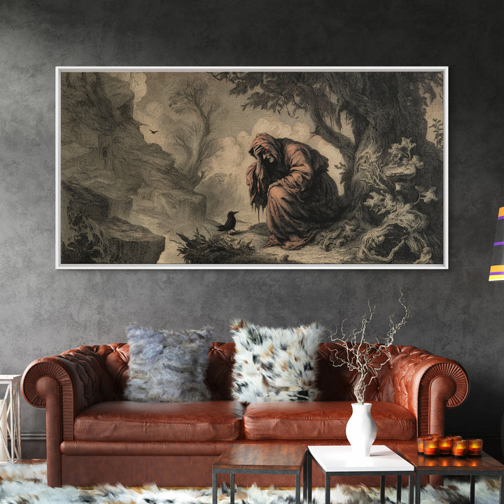 The Red-Eyed Night Hag, Baroque Witchcraft Art, Wide Panoramic Art, Gothic Horror Wall Art, Framed Canvas Print, Halloween Wall Art