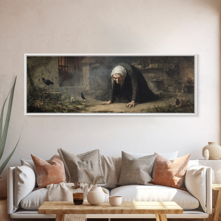The Red-Eyed Night Hag, Dark Romantic Horror Art, Extra Wide Wall Art, Dark Fantasy Wall Art, Framed Canvas Print, Halloween Wall Art