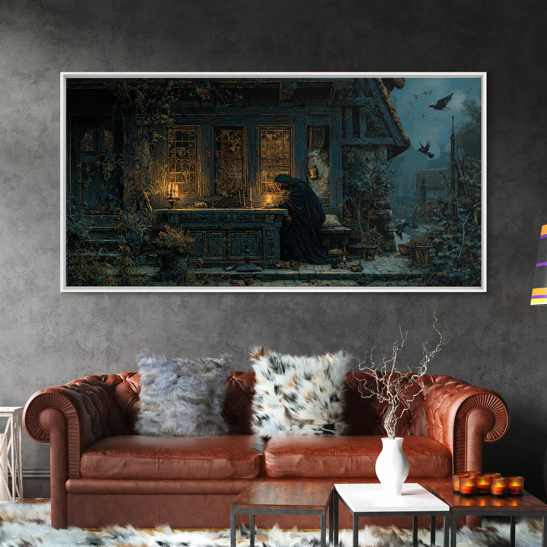 The Red-Eyed Night Hag, Ornate Symbolist Art, Wide Panoramic Art, Gothic Horror Wall Art, Canvas Print, Halloween Wall Art