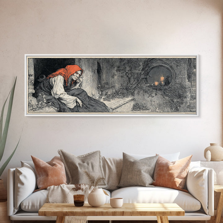 The Red-Eyed Night Hag, Decadent Gothic Art, Extra Wide Wall Art, Dark Halloween Decor, Canvas Print, Halloween Wall Art