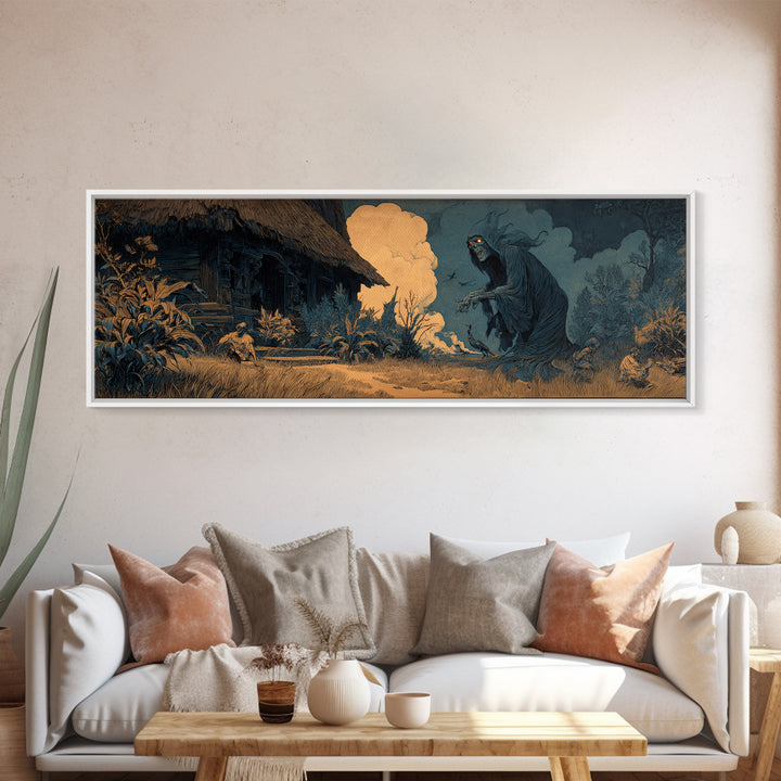 The Red-Eyed Night Hag, Symbolist Etching Art, Extra Wide Wall Art, Dark Fantasy Wall Art, Canvas Print, Halloween Wall Art