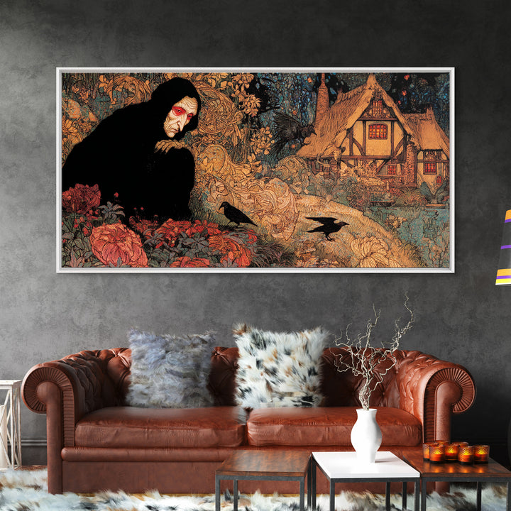 The Red-Eyed Night Hag, Stained Glass Gothic Art, Wide Panoramic Art, Dark Fantasy Wall Art, Canvas Print, Halloween Wall Art