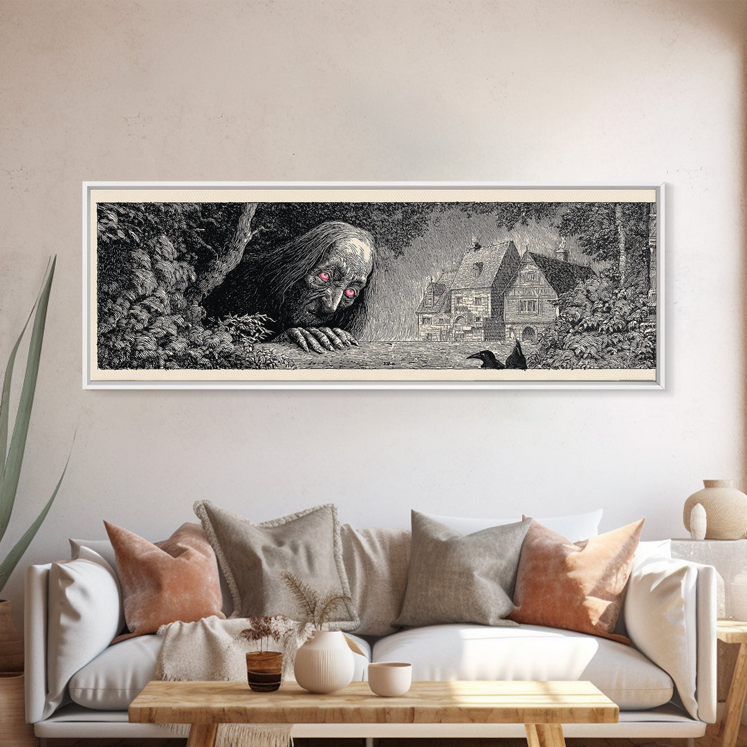 The Red-Eyed Night Hag, Victorian Macabre Art, Extra Wide Wall Art, Dark Halloween Decor, Canvas Print, Halloween Wall Art
