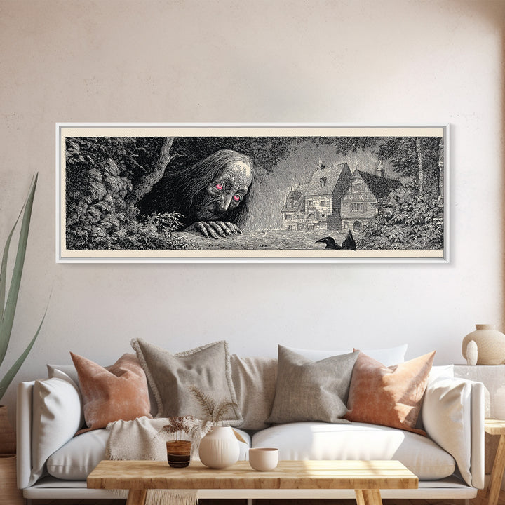 The Red-Eyed Night Hag, Victorian Macabre Art, Extra Wide Wall Art, Dark Halloween Decor, Canvas Print, Halloween Wall Art