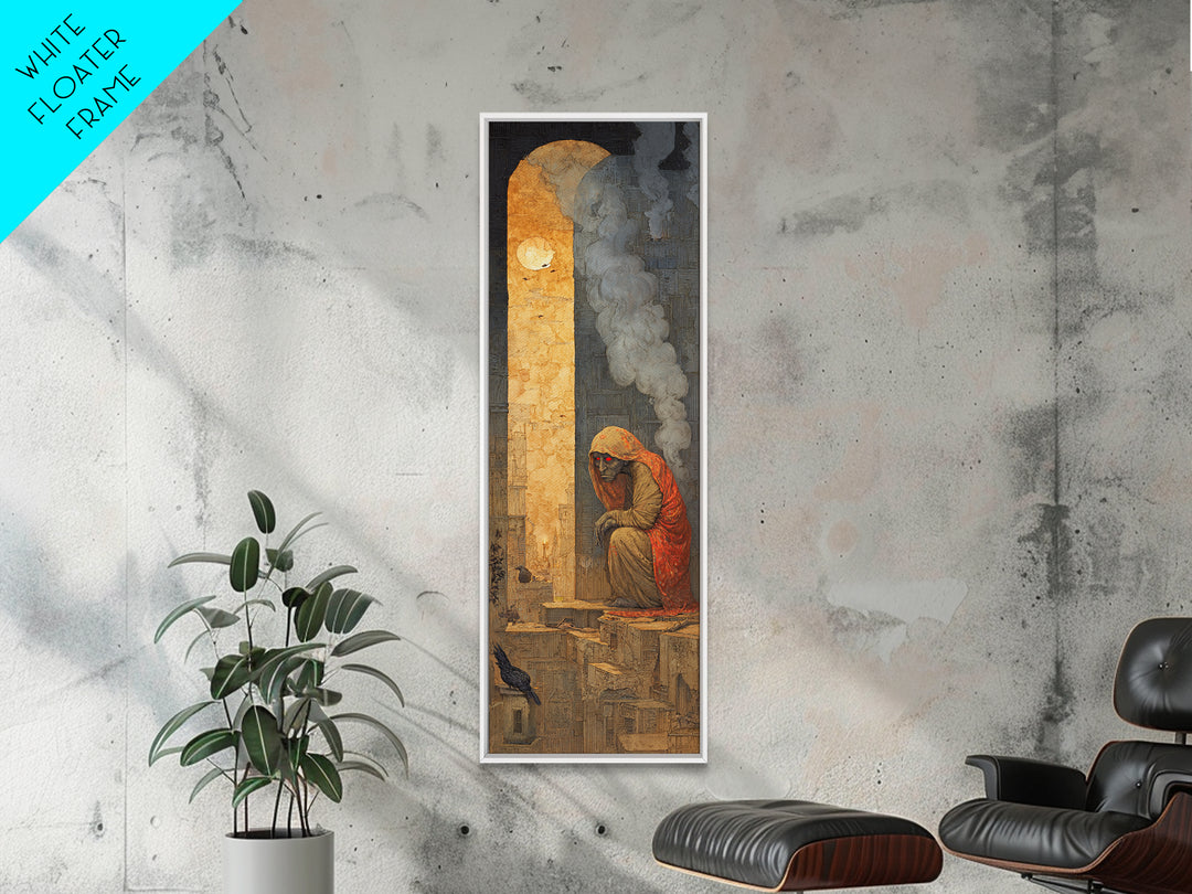 The Red-Eyed Night Hag, Surreal Apocalyptic Art, Tall Narrow Wall Art, Macabre Wall Art, Framed Canvas Print, Halloween Wall Art