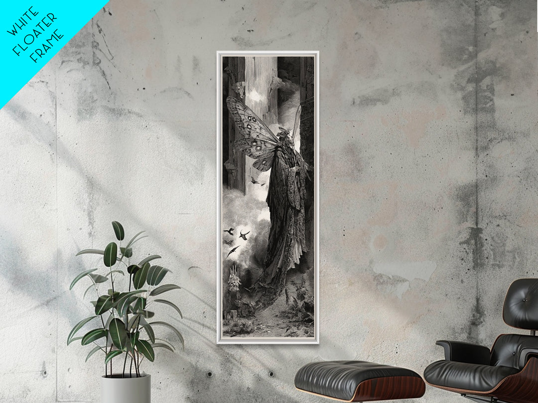 The Velvet Moth Witch, Gothic Engraving Art, Tall Narrow Wall Art, Gothic Horror Wall Art, Canvas Print, Halloween Wall Art