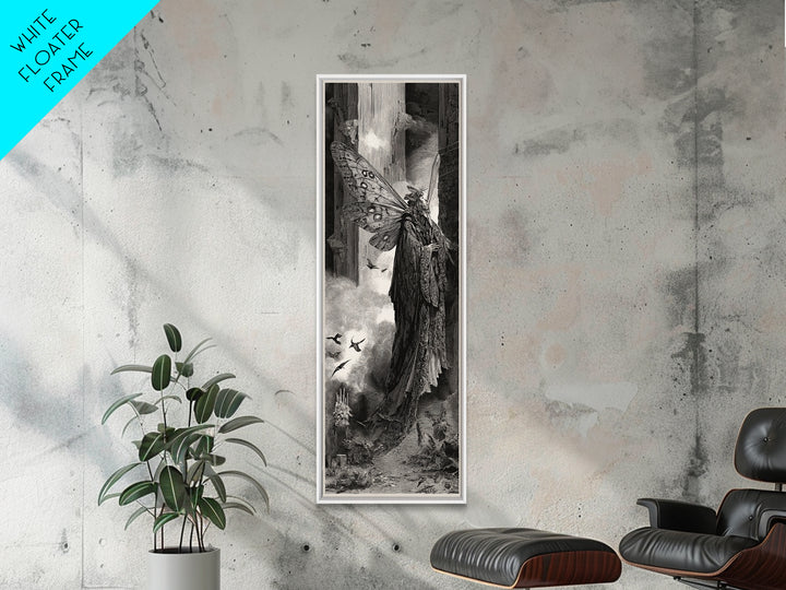 The Velvet Moth Witch, Gothic Engraving Art, Tall Narrow Wall Art, Gothic Horror Wall Art, Canvas Print, Halloween Wall Art