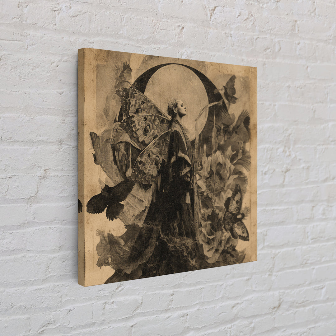 The Velvet Moth Witch, Symbolist Dream Art, Square Wall Art, Dark Fantasy Wall Art, Framed Canvas Print, Halloween Wall Art