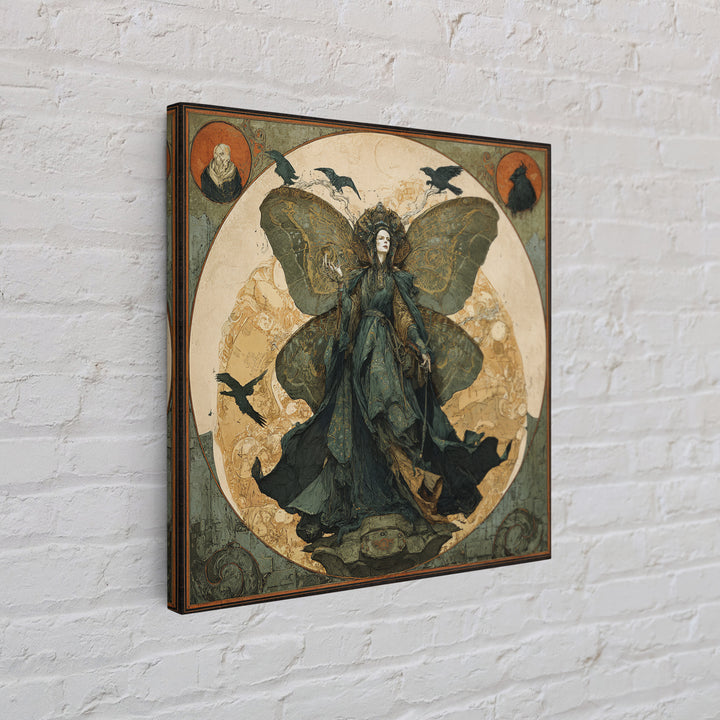 The Velvet Moth Witch, Symbolist Etching Art, Square Wall Art, Gothic Horror Wall Art, Canvas Print, Halloween Wall Art