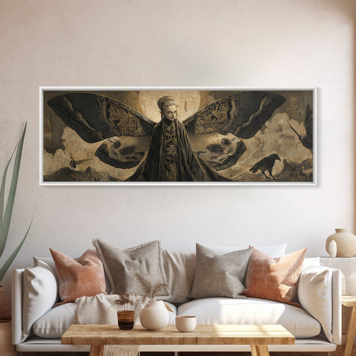 The Velvet Moth Witch, Expressionist Nightmare Art, Extra Wide Wall Art, Dark Fantasy Wall Art, Canvas Print, Halloween Wall Art