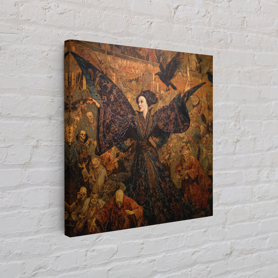 The Velvet Moth Witch, Grotesque Carnival Art, Square Wall Art, Dark Halloween Decor, Framed Canvas Print, Halloween Wall Art
