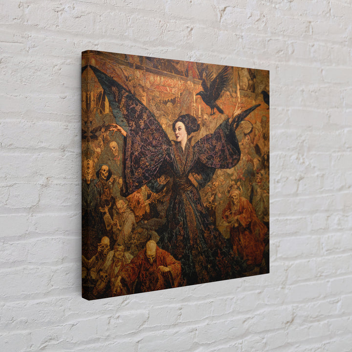 The Velvet Moth Witch, Grotesque Carnival Art, Square Wall Art, Dark Halloween Decor, Framed Canvas Print, Halloween Wall Art