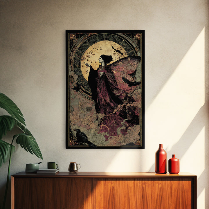 The Velvet Moth Witch, Stained Glass Gothic Art, Vertical Wall Art, Dark Fantasy Wall Art, Canvas Print, Halloween Wall Art