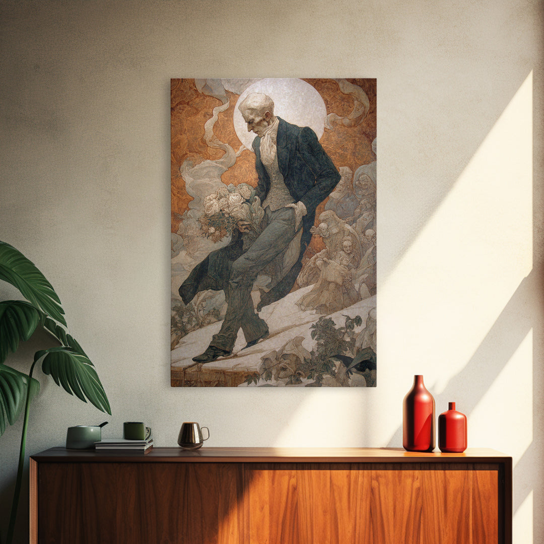 The Ghostly Groom, Symbolist Death Art, Vertical Wall Art, Dark Fantasy Wall Art, Framed Canvas Print, Halloween Wall Art