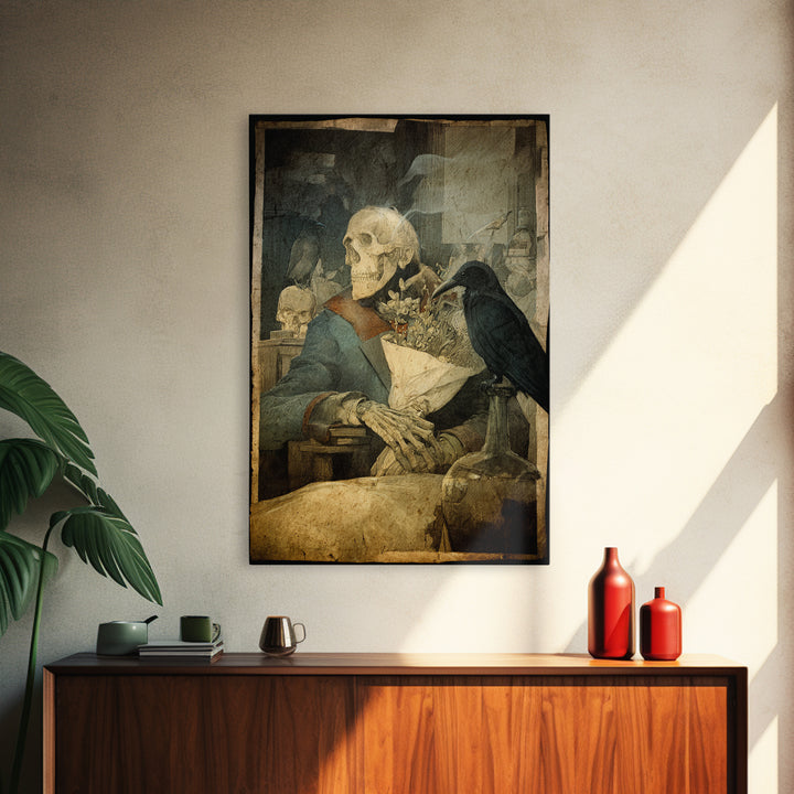 The Ghostly Groom, Symbolist Etching Art, Vertical Wall Art, Dark Fantasy Wall Art, Framed Canvas Print, Halloween Wall Art