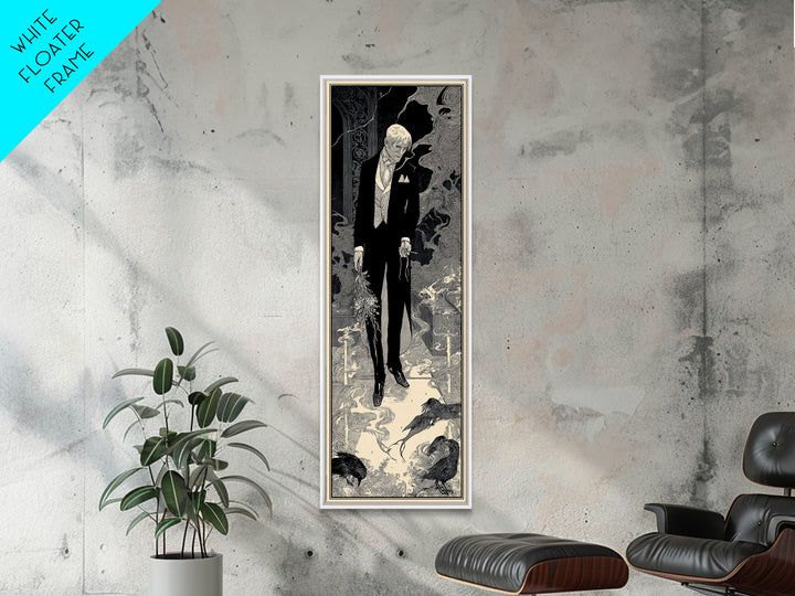 The Ghostly Groom, Decadent Line Art, Tall Narrow Wall Art, Dark Fantasy Wall Art, Framed Canvas Print, Halloween Wall Art