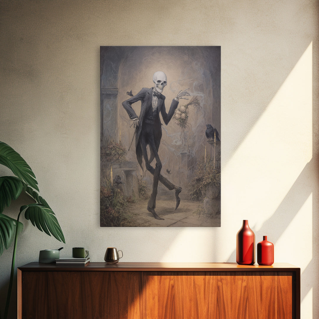 The Ghostly Groom, Victorian Macabre Art, Vertical Wall Art, Dark Halloween Decor, Framed Canvas Print, Halloween Wall Art