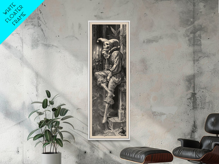 The Phantom Jester, Gothic Engraving Art, Tall Narrow Wall Art, Dark Fantasy Wall Art, Framed Canvas Print, Halloween Wall Art
