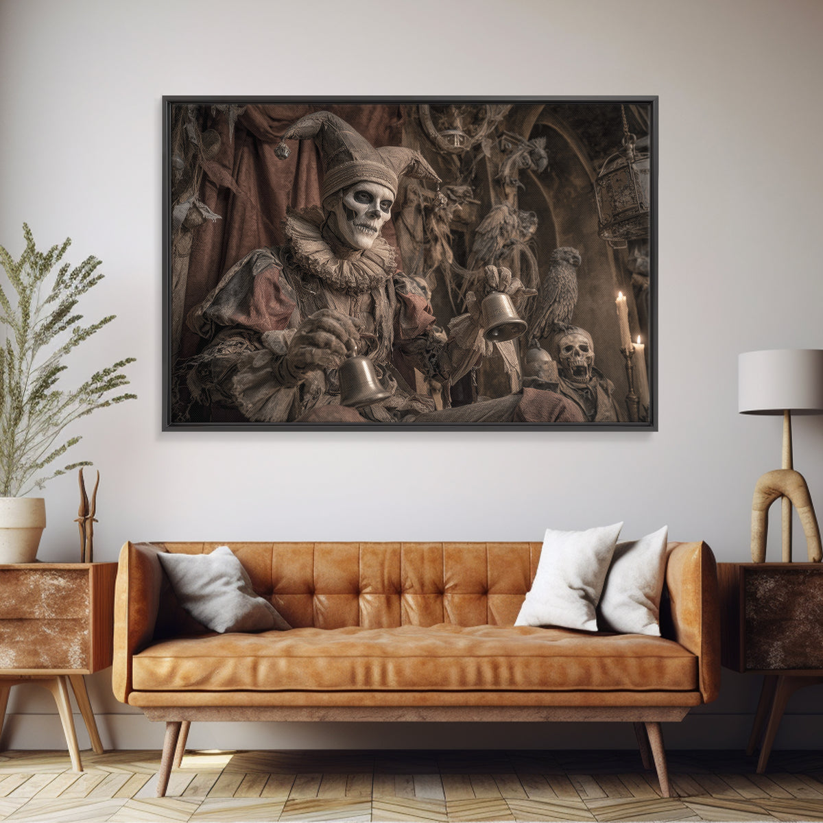 The Phantom Jester, Medieval Grotesque Art, Landscape Wall Art, Gothic Horror Wall Art, Framed Canvas Print, Halloween Wall Art