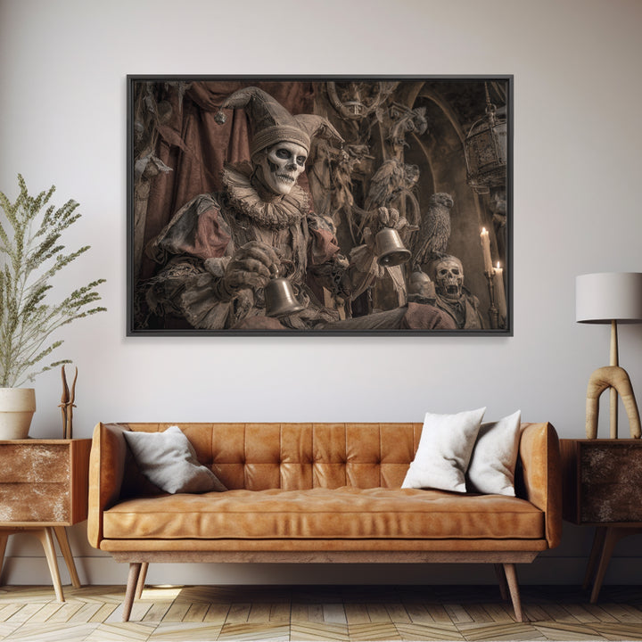 The Phantom Jester, Medieval Grotesque Art, Landscape Wall Art, Gothic Horror Wall Art, Framed Canvas Print, Halloween Wall Art