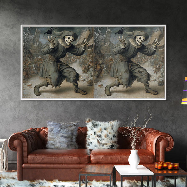 The Phantom Jester, Northern Renaissance Horror, Wide Panoramic Art, Macabre Wall Art, Canvas Print, Halloween Wall Art