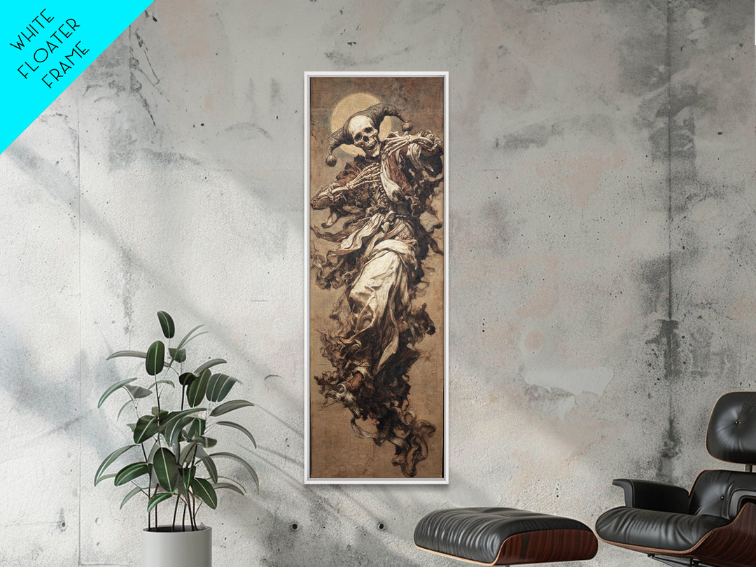 The Phantom Jester, Dark Renaissance Art, Tall Narrow Wall Art, Dark Fantasy Wall Art, Framed Canvas Print, Halloween Wall Art