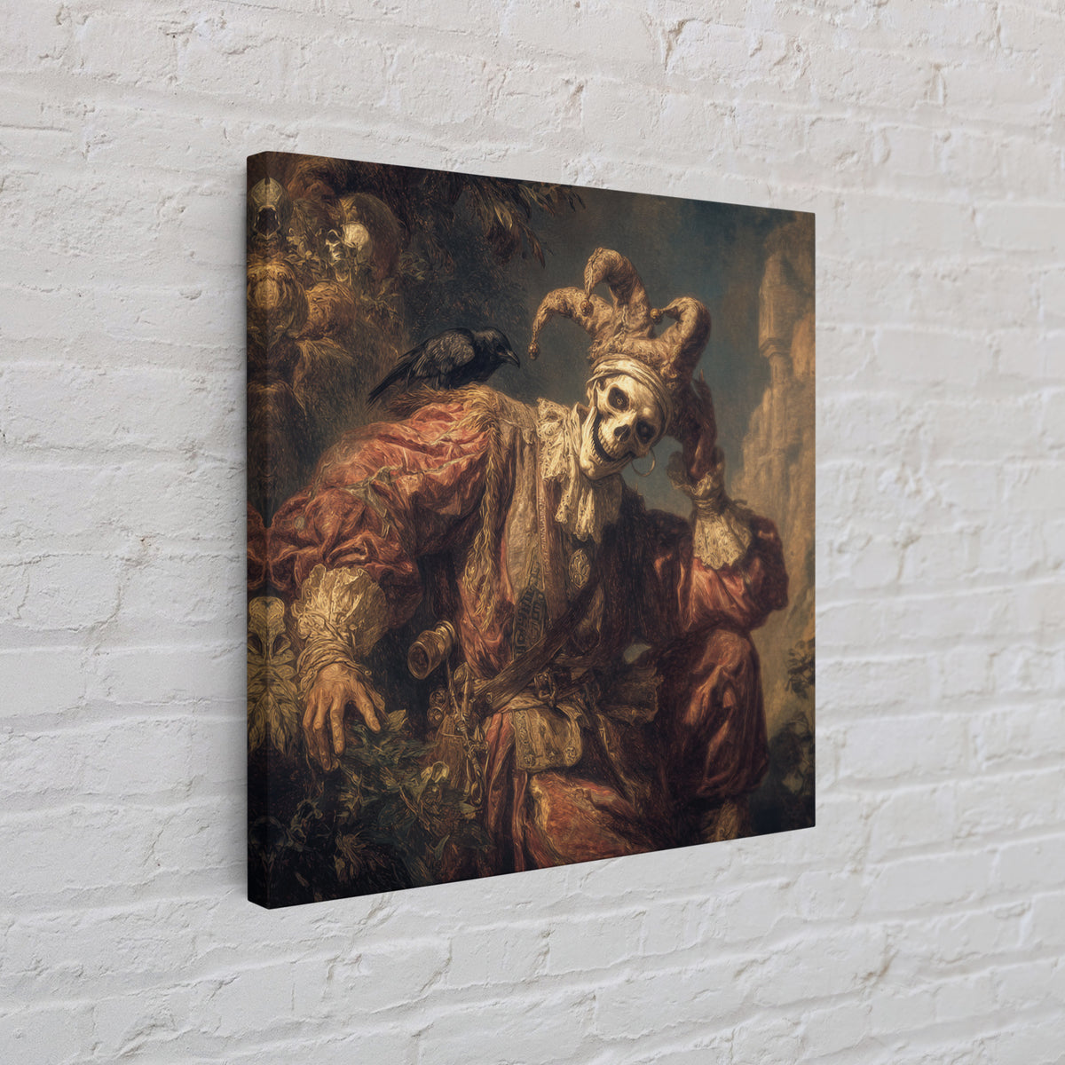 The Phantom Jester, Baroque Witchcraft Art, Square Wall Art, Dark Halloween Decor, Canvas Print, Halloween Wall Art, Gothic Home Decor