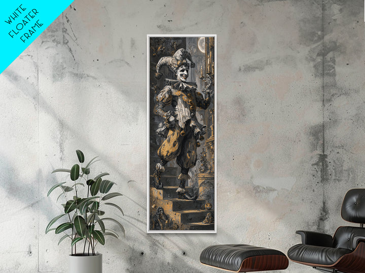 The Phantom Jester, Architectural Etching Art, Tall Narrow Wall Art, Gothic Horror Wall Art, Framed Canvas Print