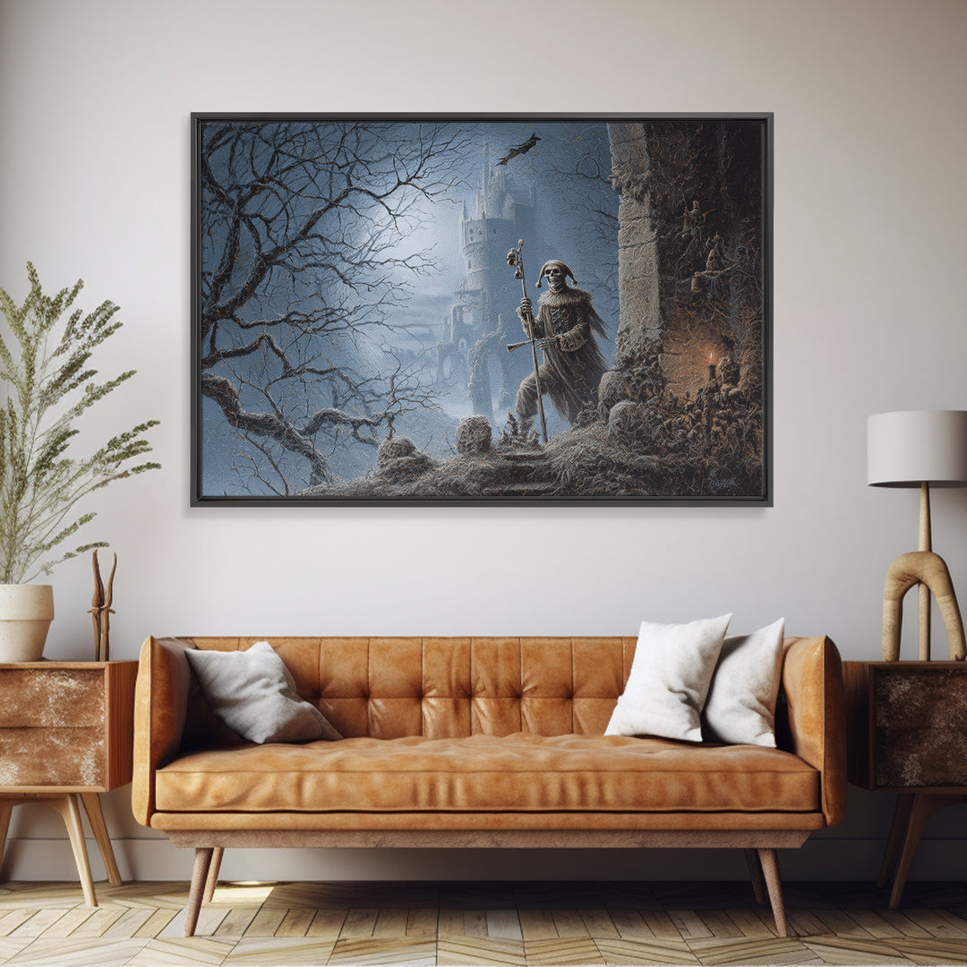 The Phantom Jester, Romantic Gothic Landscape, Landscape Wall Art, Dark Fantasy Wall Art, Canvas Print, Halloween Wall Art