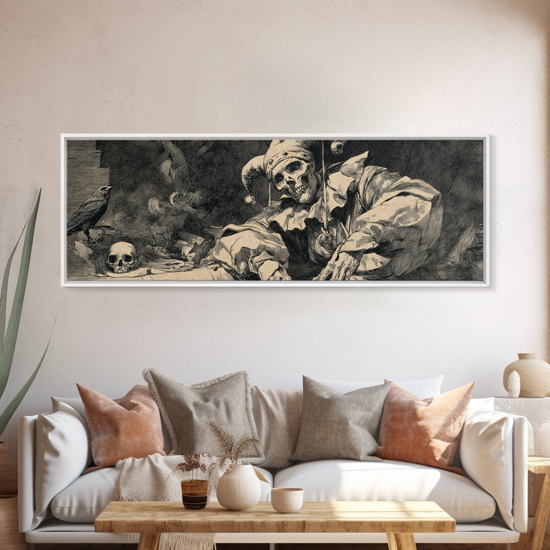The Phantom Jester, Decadent Gothic Art, Extra Wide Wall Art, Dark Fantasy Wall Art, Framed Canvas Print, Halloween Wall Art