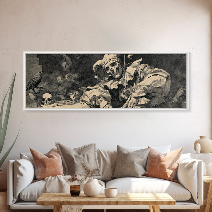 The Phantom Jester, Decadent Gothic Art, Extra Wide Wall Art, Dark Fantasy Wall Art, Framed Canvas Print, Halloween Wall Art