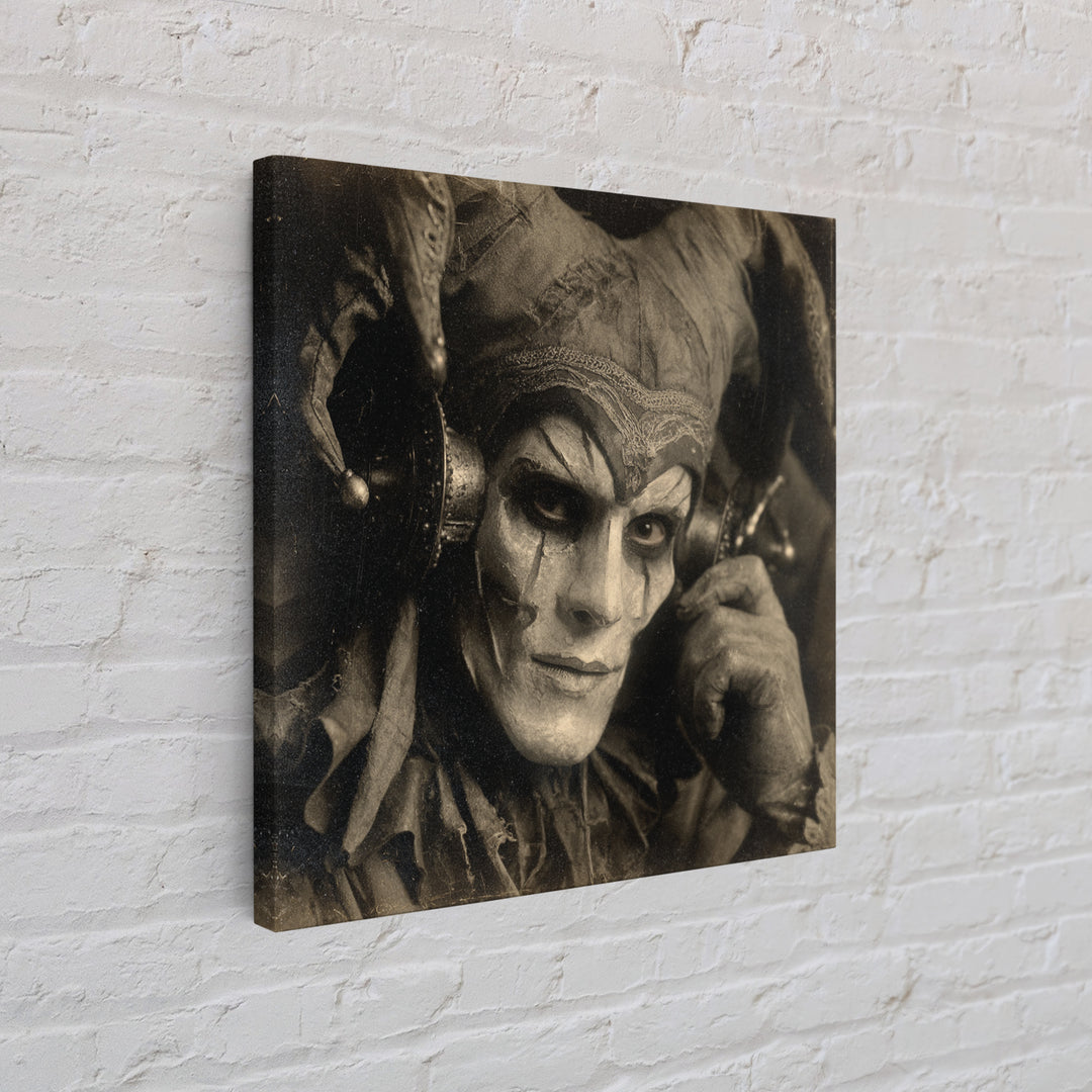 The Phantom Jester, Dark Symbolist Art, Square Wall Art, Gothic Horror Wall Art, Framed Canvas Print, Halloween Wall Art