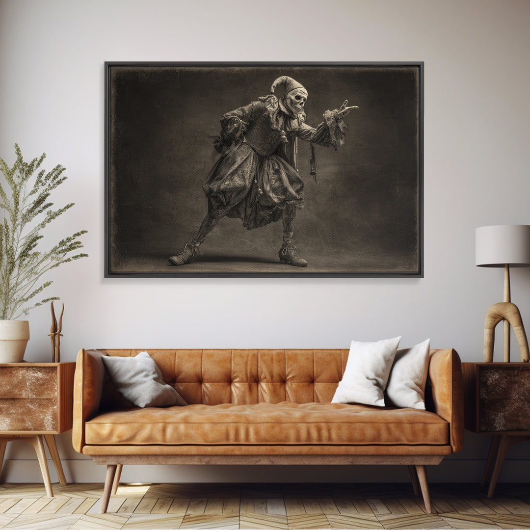 The Phantom Jester, Expressionist Nightmare Art, Landscape Wall Art, Dark Halloween Decor, Framed Canvas Print, Halloween Wall Art