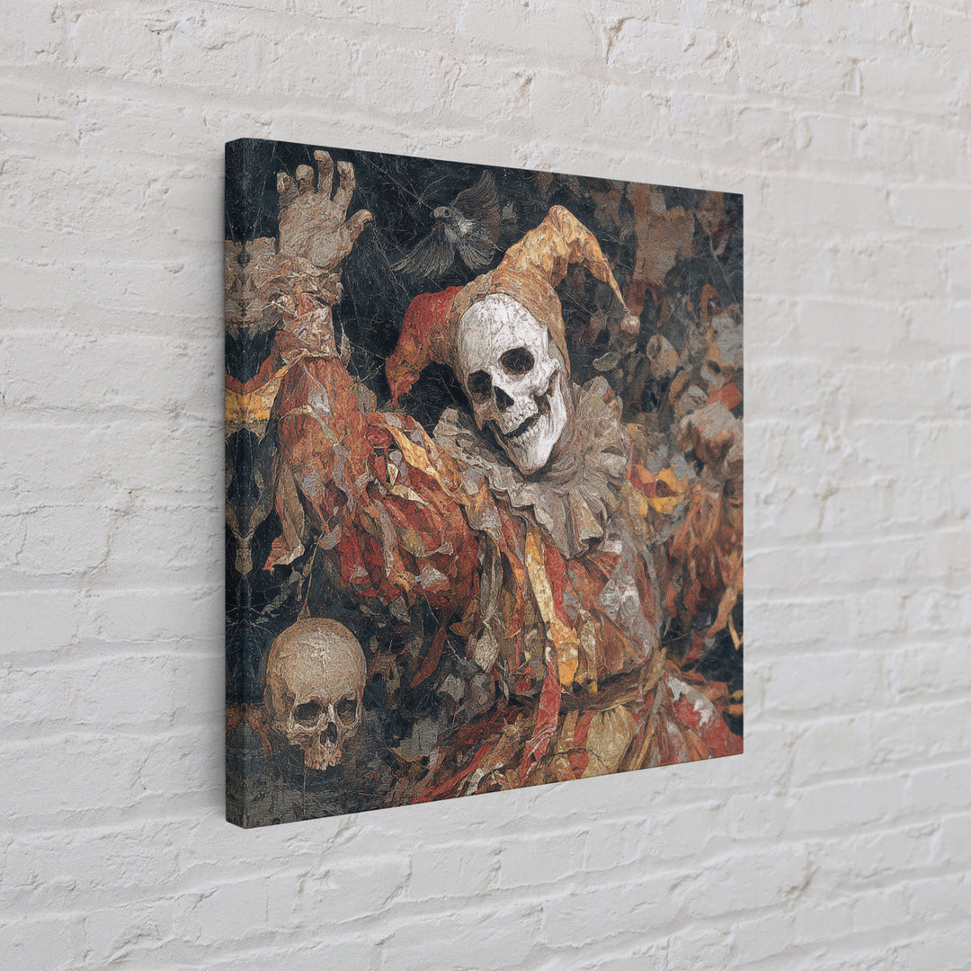 The Phantom Jester, Grotesque Carnival Art, Square Wall Art, Macabre Wall Art, Framed Canvas Print, Halloween Wall Art, Halloween Decor