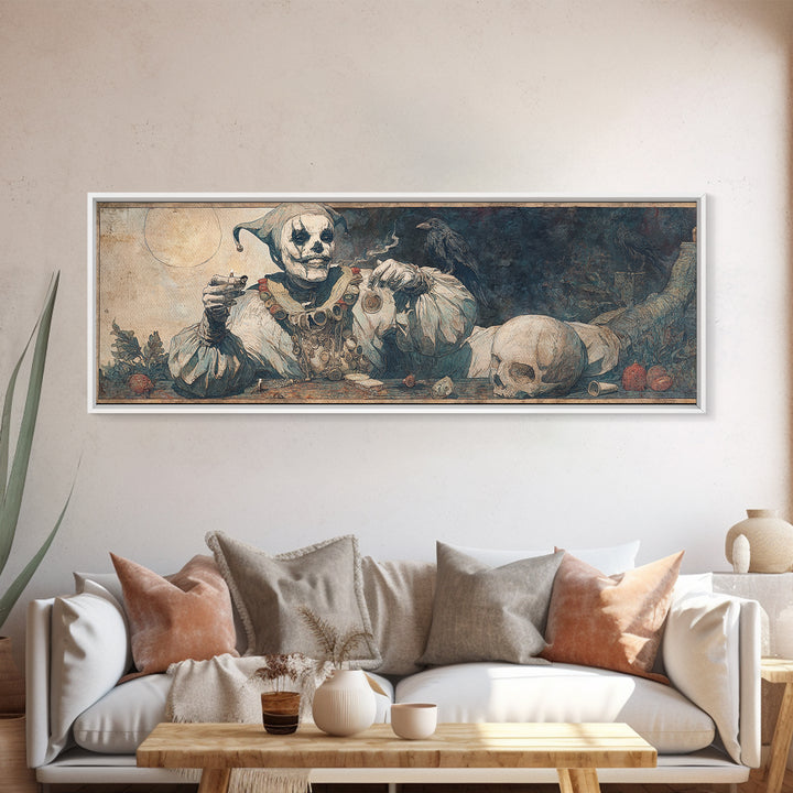 The Phantom Jester, Expressionist Gothic Art, Extra Wide Wall Art, Dark Fantasy Wall Art, Canvas Print, Halloween Wall Art, Halloween Decor