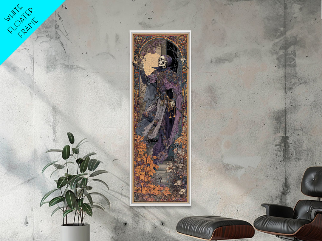 The Phantom Jester, Stained Glass Gothic Art, Tall Narrow Wall Art, Macabre Wall Art, Canvas Print, Halloween Wall Art, Spooky Wall Decor