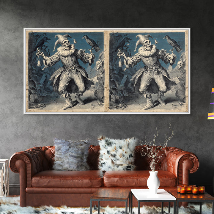 The Phantom Jester, Macabre Folk Print Art, Wide Panoramic Art, Gothic Horror Wall Art, Canvas Print, Halloween Wall Art