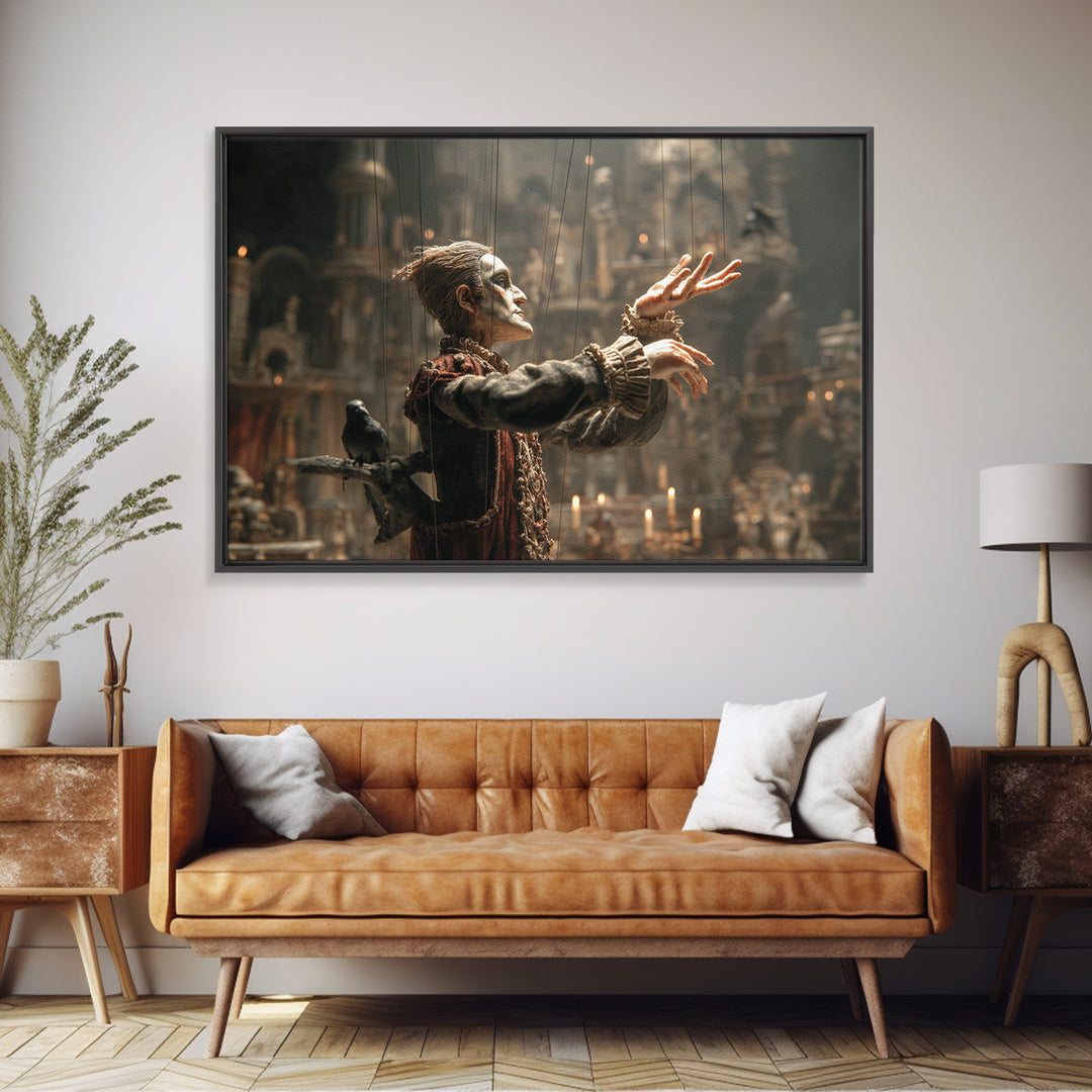 The Marionette Master, Medieval Grotesque Art, Landscape Wall Art, Dark Fantasy Wall Art, Framed Canvas Print, Halloween Wall Art